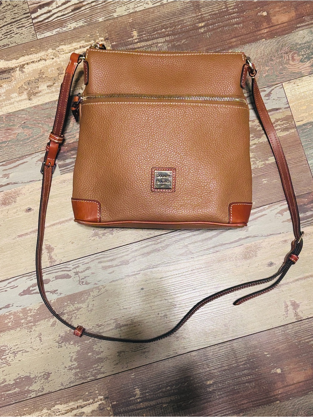 Dooney & Bourke Brown Pebbled Leather Shoulder Bag with Red Interior Trim
